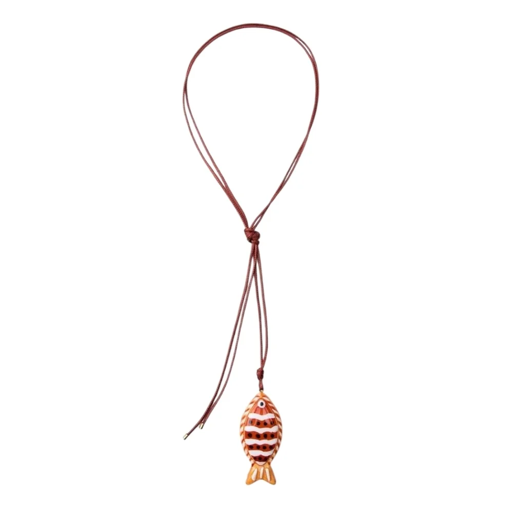 New! ZARA Fish Cord Necklace | Red & Orange Resin Pendant | NWOT